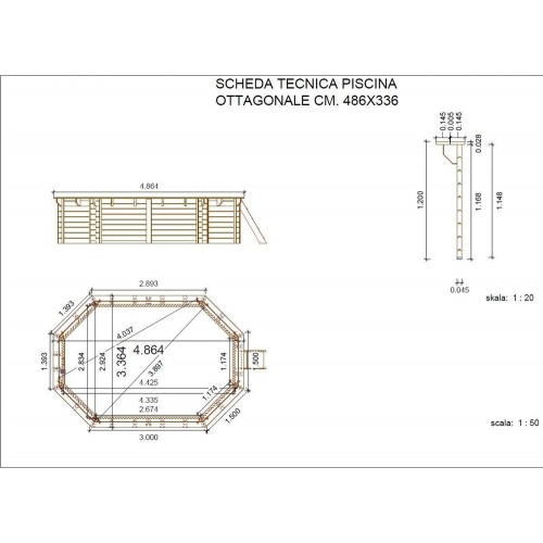 Piscina Fuoriterra in Legno 486x336 Ottagonale con Filtro Liner Skimmer Scaletta