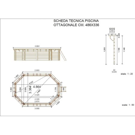 Piscina Fuoriterra in Legno 486x336 Ottagonale con Filtro Liner Skimmer Scaletta