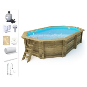 Piscina Fuoriterra in Legno 486x336 Ottagonale con Filtro Liner Skimmer Scaletta