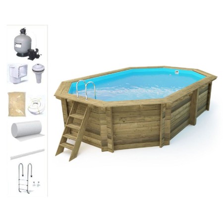 Piscina Fuoriterra in Legno 486x336 Ottagonale con Filtro Liner Skimmer Scaletta