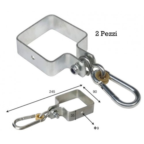 2 Collari Acciaio Zincato 9x9 cm per Altalena Bambini con Pali in Legno Quadrati