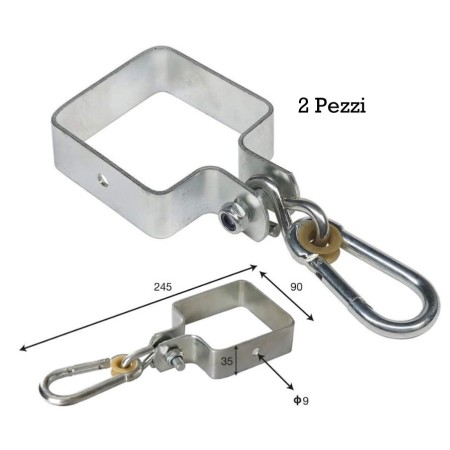 2 Collari Acciaio Zincato 9x9 cm per Altalena Bambini con Pali in Legno Quadrati