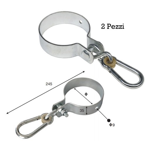 2 Collari 10x10 per Pali in Legno Tondi Acciaio Zincato Sedute Altalena Bambini