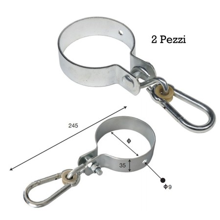 2 Collari 10x10 per Pali in Legno Tondi Acciaio Zincato Sedute Altalena Bambini