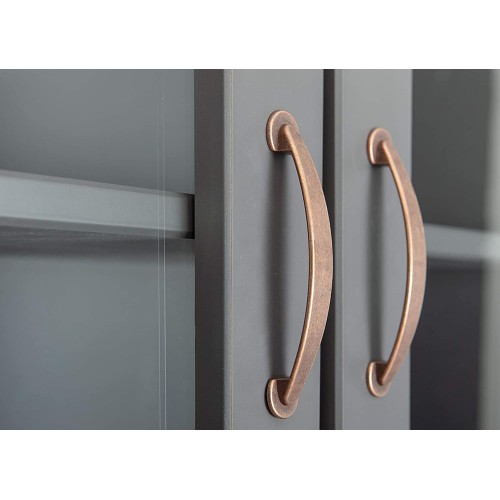 Credenza Grigia Alta Mobile 2 Ante con Cassetti Vetrina da Cucina Ingresso Legno