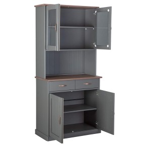 Credenza Grigia Alta Mobile 2 Ante con Cassetti Vetrina da Cucina Ingresso Legno 2