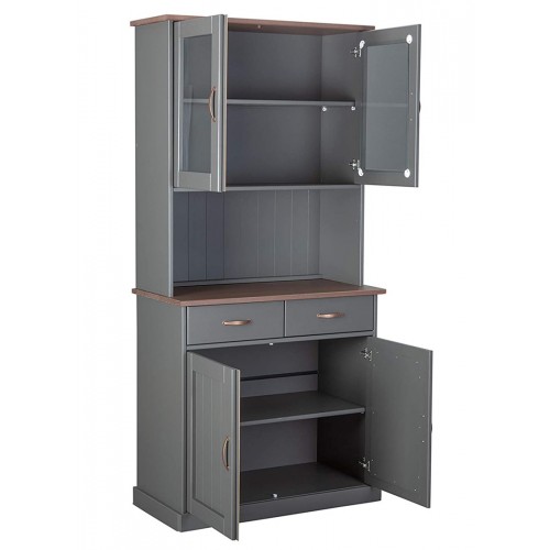 Credenza Grigia Alta Mobile 2 Ante con Cassetti Vetrina da Cucina Ingresso Legno