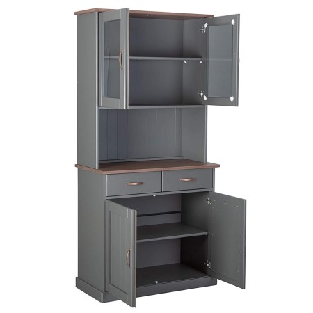 Credenza Grigia Alta Mobile 2 Ante con Cassetti Vetrina da Cucina Ingresso Legno