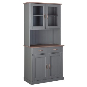 Credenza Grigia Alta Mobile 2 Ante con Cassetti Vetrina da Cucina Ingresso Legno