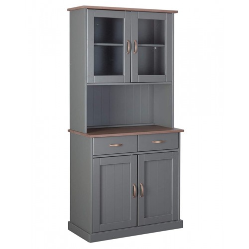 Credenza Grigia Alta Mobile 2 Ante con Cassetti Vetrina da Cucina Ingresso Legno