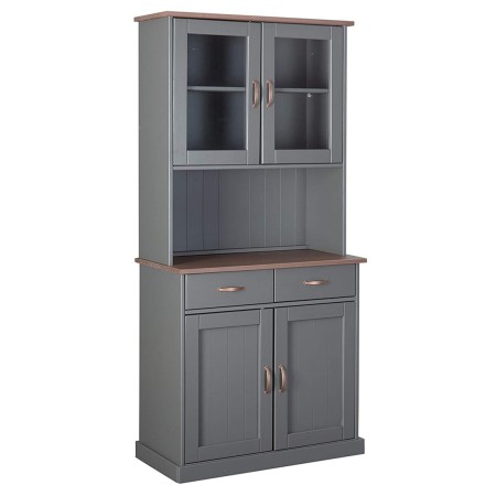 Credenza Grigia Alta Mobile 2 Ante con Cassetti Vetrina da Cucina Ingresso Legno