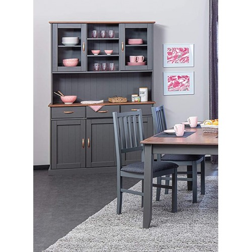 Credenza Grigia Alta Mobile 3 Ante con Cassetti Vetrina Cucina Contenitore Legno