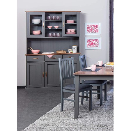 Credenza Grigia Alta Mobile 3 Ante con Cassetti Vetrina Cucina Contenitore Legno