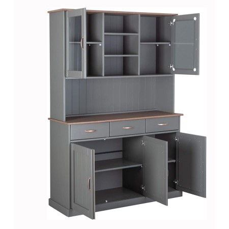 Credenza Grigia Alta Mobile 3 Ante con Cassetti Vetrina Cucina Contenitore Legno