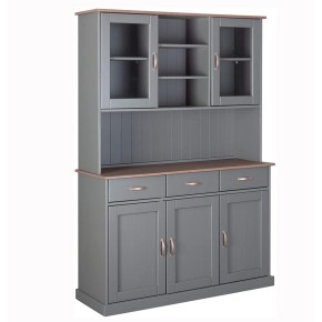 Credenza Grigia Alta Mobile 3 Ante con Cassetti Vetrina Cucina Contenitore Legno