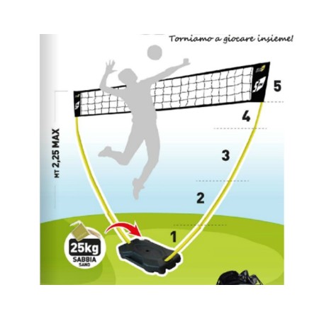 Set Rete Multisport Regolabile Pallavolo Beach Volley Zavorra Badminton Spiaggia