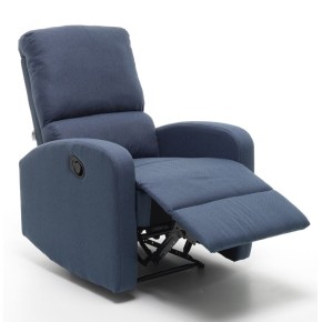 Poltrona Reclinabile Blu in Tessuto Relax Letto Salotto Imbottita Leva Manuale