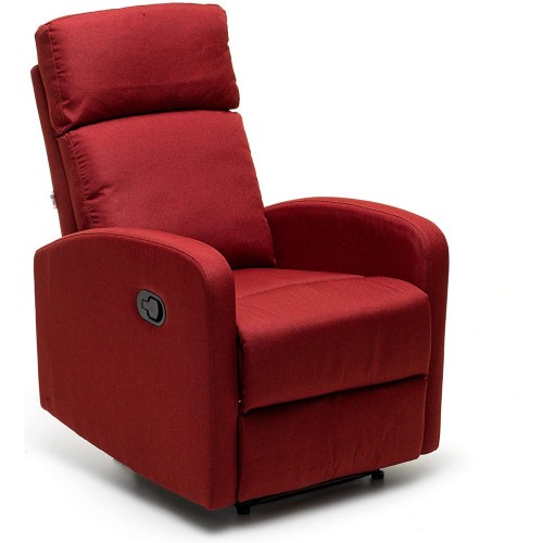 Poltrona Reclinabile Rossa in Tessuto Relax Manuale Letto da Salotto Poggiapiedi