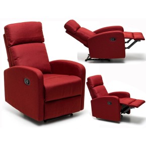 Poltrona Reclinabile Rossa in Tessuto Relax Manuale Letto da Salotto Poggiapiedi