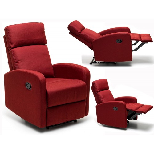 Poltrona Reclinabile Rossa in Tessuto Relax Manuale Letto da Salotto Poggiapiedi