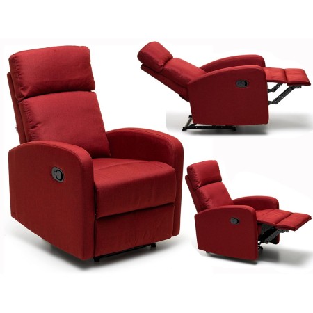 Poltrona Reclinabile Rossa in Tessuto Relax Manuale Letto da Salotto Poggiapiedi