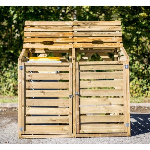 Armadio Basso in Legno 2 Ante Mobile per Secchi Raccolta Differenziata Giardino