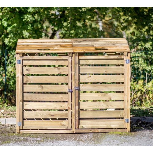 Armadio Basso in Legno 2 Ante Mobile per Secchi Raccolta Differenziata Giardino