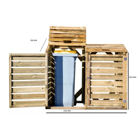 Armadio Basso in Legno 2 Ante Mobile per Secchi Raccolta Differenziata Giardino
