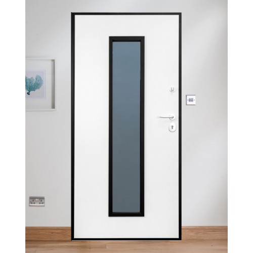 Porta Blindata con Vetro Antisfondamento pannello esterno Vetroresina Bianco