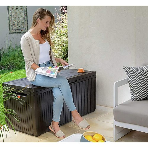 Keter Baule Cassapanca Contenitore con Seduta Giardino Ruote Plastica Esterno