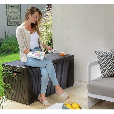 Keter Baule Cassapanca Contenitore con Seduta Giardino Ruote Plastica Esterno