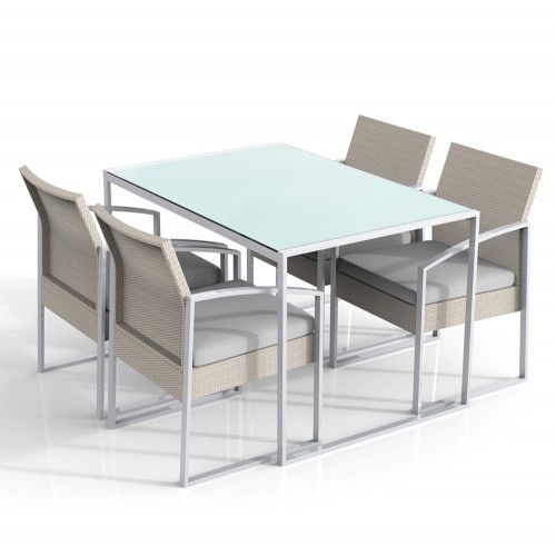 Tavolo con 4 Sedie Beige Poltrone Salotto da Esterno Giardino Salottino Terrazzo