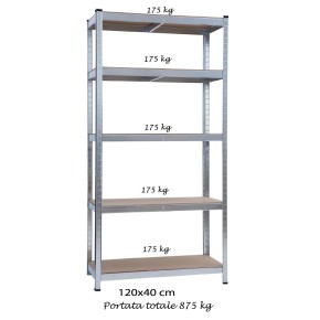 Scaffali 5 Ripiani 120x40 Metallo 875 kg Garage Scaffalatura Industriale Negozio