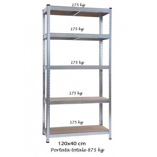 Scaffali 5 Ripiani 120x40 Metallo 875 kg Garage Scaffalatura Industriale Negozio