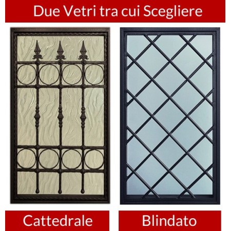 Porta Vetrata Blindata Pannello Grigio per Esterno con Vetro con Grata