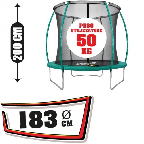 Tappeto Elastico Diametro 183 cm Bambini Rete Sicurezza Trampolino da Giardino