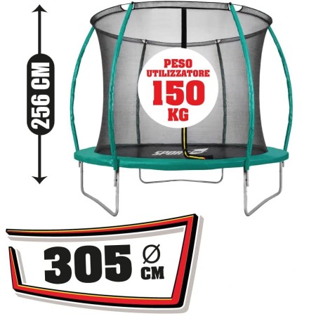 Trampolino Tappeto Elastico 305 cm Diametro Bambini Rete Sicurezza da Giardino