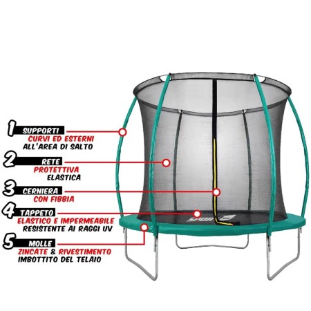 Trampolino Tappeto Elastico 305 cm Diametro Bambini Rete Sicurezza da Giardino