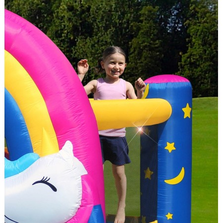 Gonfiabile per Bambini Unicorno Interattivo con Luci Musica Scivolo Pompa Aria