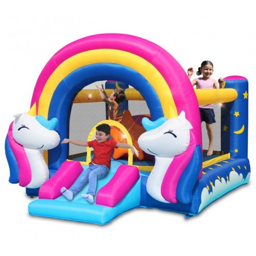Gonfiabile per Bambini Unicorno Interattivo con Luci Musica Scivolo Pompa Aria