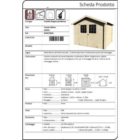 Casetta in Legno 3x3 mt 28 mm Block House Moderna Porta Attrezzi da Giardino