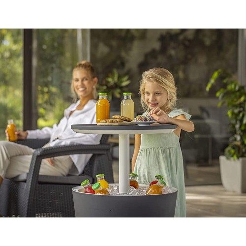 Tavolino in Resina da Cocktail 50x50 Grigio Portaghiaccio Esterno Tondo Piscina