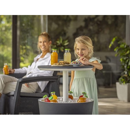 Tavolino in Resina da Cocktail 50x50 Grigio Portaghiaccio Esterno Tondo Piscina