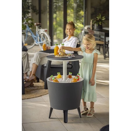 Tavolino in Resina da Cocktail 50x50 Grigio Portaghiaccio Esterno Tondo Piscina