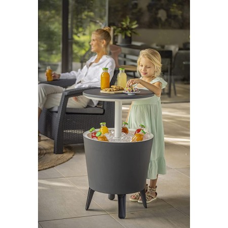 Tavolino in Resina da Cocktail 50x50 Grigio Portaghiaccio Esterno Tondo Piscina
