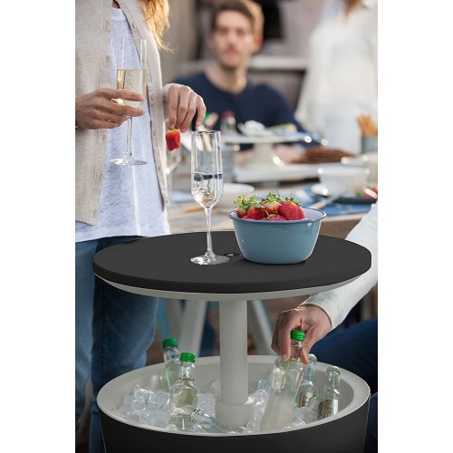 Tavolino in Resina da Cocktail 50x50 Grigio Portaghiaccio Esterno Tondo Piscina