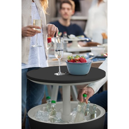 Tavolino in Resina da Cocktail 50x50 Grigio Portaghiaccio Esterno Tondo Piscina