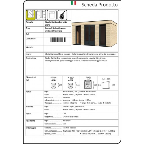 Casetta in Legno Abitabile 5x3.6 metri Parete Isolanti Porta Finestra Giardino