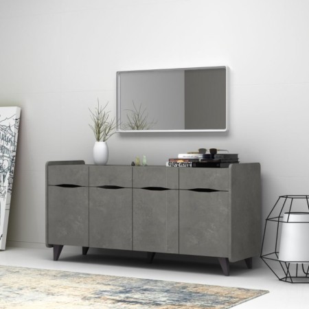 Credenza 4 Ante 2 Cassetti Grigio Cemento Porta TV Mobile da Soggiorno Madia