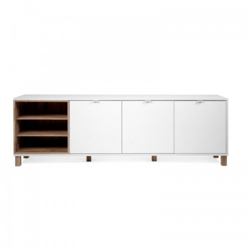 Mobile Credenza 200 cm 3 Ante in Legno Bianco e rovere Naturale Madia Soggiorno